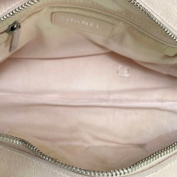 CHANEL Calfskin Quilted Feather Weight Bowling Bag Ivory Light Beige Purse - Picture 11 of 13